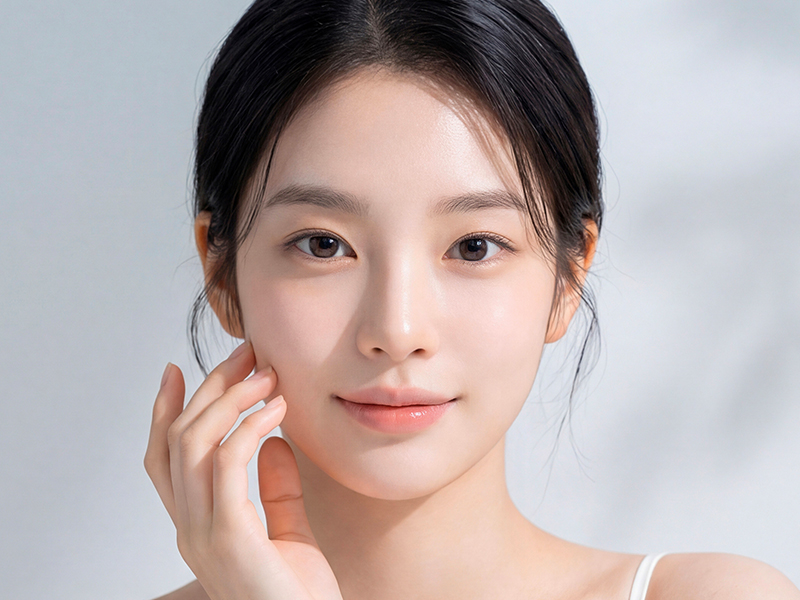매끄럽고 탄력있는 피부를 가진 여성의 얼굴 클로즈업 이미지